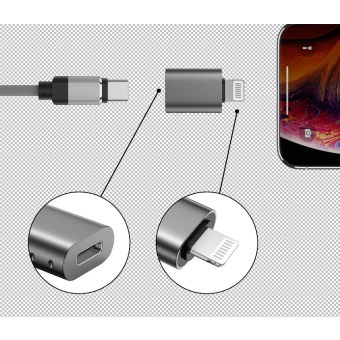 Adaptér Swissten Lightning/USB-C sivý