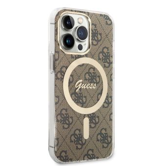 Plastové puzdro Guess na Apple iPhone 13 Pro Max GUHMP13XH4STW 4G IML MagSafe hnedé