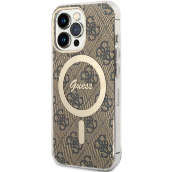 Plastové puzdro Guess na Apple iPhone 13 Pro Max GUHMP13XH4STW 4G IML MagSafe hnedé