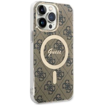 Plastové puzdro Guess na Apple iPhone 14 Pro Max GUHMP14XH4STW 4G IML MagSafe hnedé