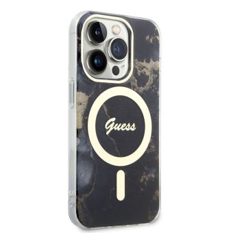Plastové puzdro Guess na Apple iPhone 14 Pro Max GUHMP14XHTMRSK Marble IML MagSafe čierne