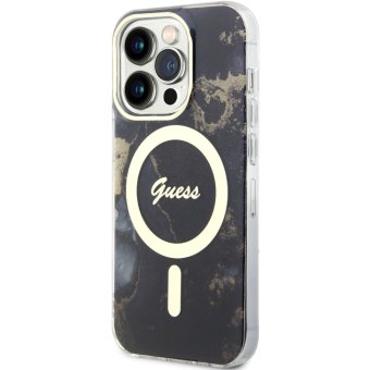 Plastové puzdro Guess na Apple iPhone 14 Pro Max GUHMP14XHTMRSK Marble IML MagSafe čierne