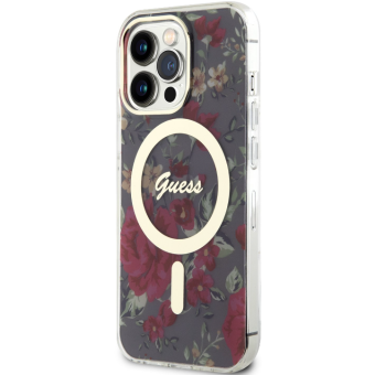 Plastové puzdro Guess na Apple iPhone 14 Pro Max GUHMP14XHCFWSA Flowers IML MagSafe Kaki