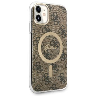 Plastové puzdro Guess na Apple iPhone 11 GUHMN61H4STW 4G IML MagSafe hnedé