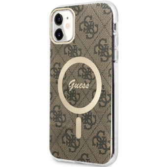 Plastové puzdro Guess na Apple iPhone 11 GUHMN61H4STW 4G IML MagSafe hnedé
