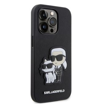 Plastové puzdro Karl Lagerfeld na Apple iPhone 14 Pro KLHCP14LSANKCPK Saffiano Karl and Choupette NFT čierne
