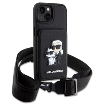 Plastové puzdro Karl Lagerfeld na Apple iPhone 14 KLHCP14SCSAKCPMK Saffiano Crossbody Karl and Choupette NFT čierne