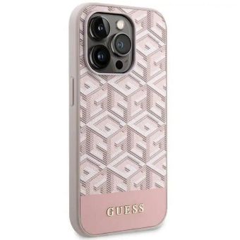 Plastové puzdro Guess na Apple iPhone 14 Pro GUHMP14LHGCFSEP PU G Cube MagSafe ružové