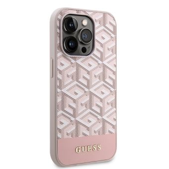 Plastové puzdro Guess na Apple iPhone 13 Pro GUHMP13LHGCFSEP PU G Cube MagSafe ružové