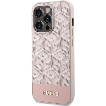 Plastové puzdro Guess na Apple iPhone 13 Pro GUHMP13LHGCFSEP PU G Cube MagSafe ružové