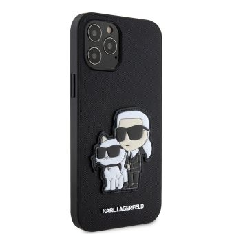Plastové puzdro Karl Lagerfeld na Apple iPhone 12 Pro Max KLHCP12LSANKCPK Saffiano Karl and Choupette NFT čierne