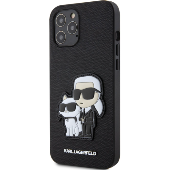 Plastové puzdro Karl Lagerfeld na Apple iPhone 12 Pro Max KLHCP12LSANKCPK Saffiano Karl and Choupette NFT čierne