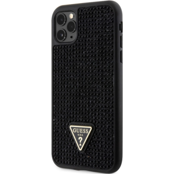 Plastové puzdro Guess na Apple iPhone 11 Pro Max GUHCN65HDGTPK Rhinestones Triangle Metal Logo čierne