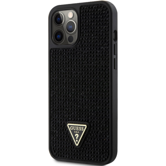 Plastové puzdro Guess na Apple iPhone 12 Pro Max GUHCP12LHDGTPK Rhinestones Triangle Metal Logo čierne