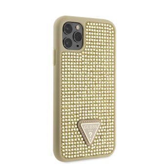 Plastové puzdro Guess na Apple iPhone 11 Pro Max GUHCN65HDGTPD Rhinestones Triangle Metal Logo zlaté