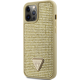 Plastové puzdro Guess na Apple iPhone 12 Pro Max GUHCP12LHDGTPD Rhinestones Triangle Metal Logo zlaté