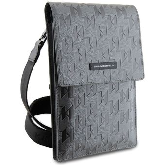 Univerzálne puzdro Karl Lagerfeld na smartfón KLWBSAMSMG Saffiano Monogram Wallet Phone Bag Silver
