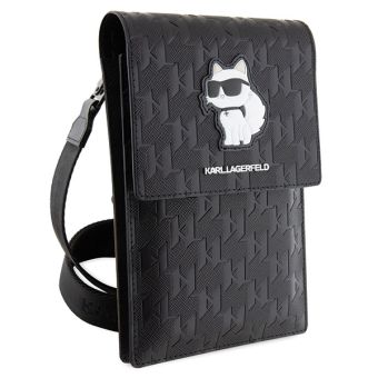 Univerzálne puzdro Karl Lagerfeld na smartfón KLWBSAKHPCK Saffiano Monogram Wallet Phone Bag Choupette NFT čierne