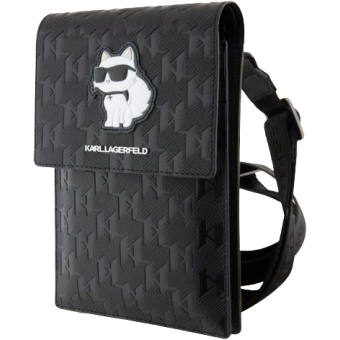 Univerzálne puzdro Karl Lagerfeld na smartfón KLWBSAKHPCK Saffiano Monogram Wallet Phone Bag Choupette NFT čierne