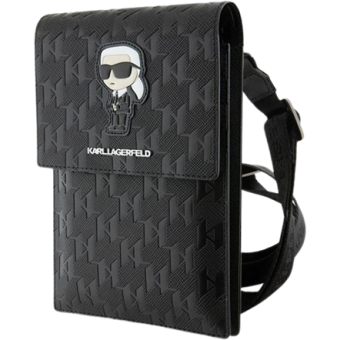 Univerzálne puzdro Karl Lagerfeld na smartfón KLWBSAKHPKK Saffiano Monogram Wallet Phone Bag Ikonik NFT čierne