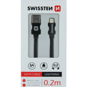 Kábel SWISSTEN USB-A na Lightning (8pin) 3.0A, 0,2 m sivý