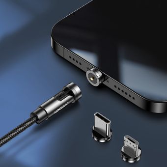 Magnetický kábel Joyroom 3v1 S-1224X2 LCM, USB-A na Lightning/USB-C/microUSB, 1,2m, čierny