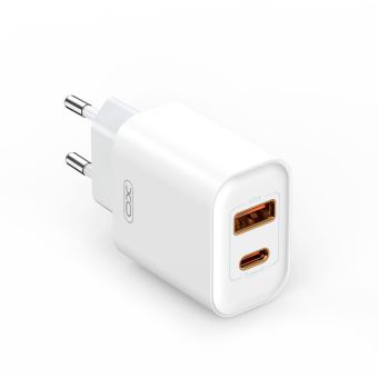 XO CE12, PD QC 3.0 20W, 1xUSB-A 1xUSB-C, sieťová nabíjačka, biela