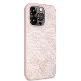 Plastové puzdro Guess na Apple iPhone 15 Pro GUHCP15LP4TDPP PU 4G Strass Triangle Metal Logo ružové