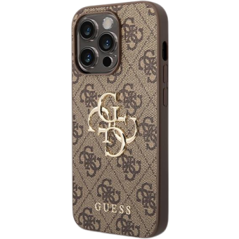 Plastové puzdro Guess na Apple iPhone 15 Pro Max GUHCP15X4GMGBR 4G Metal Logo hnedé
