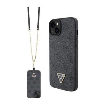 Guess PU 4G Strass Triangle Metal Logo + Crossbody Apple iPhone 15 GUHCP15SP4TDSCPK Black