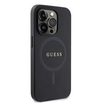 Plastové puzdro Guess na Apple iPhone 15 Pro Max Saffiano MagSafe čierne