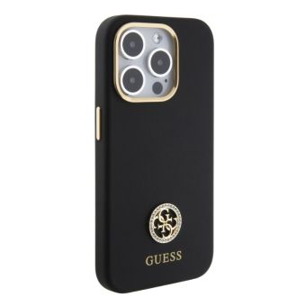 Guess Liquid Silicone 4G Strass Metal Logo Apple iPhone 15 Pro GUHCP15LM4DGPK Black
