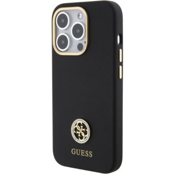 Guess Liquid Silicone 4G Strass Metal Logo Apple iPhone 15 Pro GUHCP15LM4DGPK Black