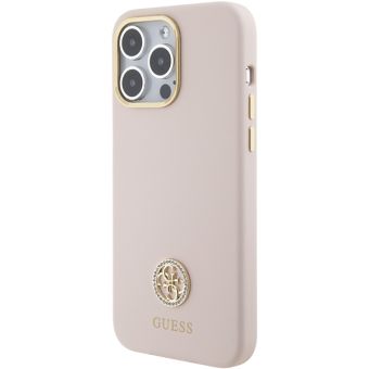 Guess Liquid Silicone 4G Strass Metal Logo Apple iPhone 15 Pro Max GUHCP15XM4DGPP Pink