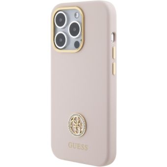 Guess Liquid Silicone 4G Strass Metal Logo Apple iPhone 15 Pro Max GUHCP15XM4DGPP Pink