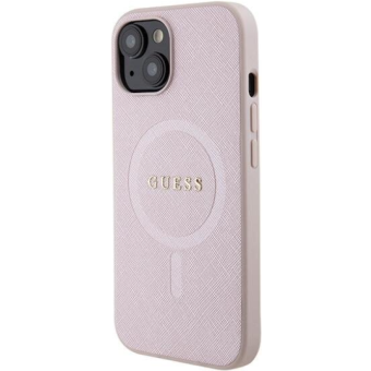 Plastové puzdro Guess na Apple iPhone 15 GUHMP15SPSAHMCP Saffiano MagSafe ružové
