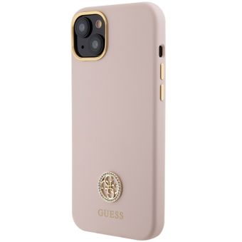 Guess Liquid Silicone 4G Strass Metal Logo Apple iPhone 15 GUHCP15SM4DGPP Pink
