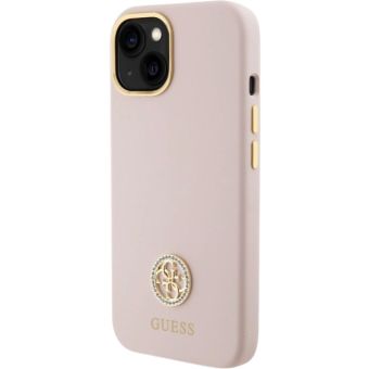 Guess Liquid Silicone 4G Strass Metal Logo Apple iPhone 15 GUHCP15SM4DGPP Pink