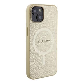 Plastové puzdro Guess na Apple iPhone 15 Plus GUHMP15MPSAHMCB Saffiano MagSafe béžové
