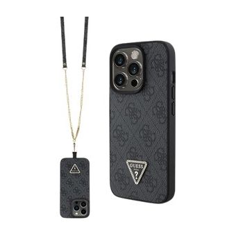 Guess PU 4G Strass Triangle Metal Logo + Crossbody Apple iPhone 15 Pro GUHCP15LP4TDSCPK Black