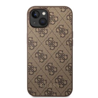 Plastové puzdro Guess na Apple iPhone 15 Plus GUHCP15MG4GFBR 4G Metal Gold Logo hnedé