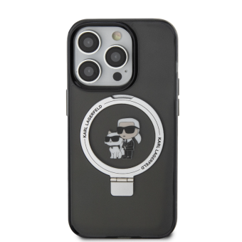 Plastové puzdro Karl Lagerfeld na Apple iPhone 15 Pro Max KLHMP15XHMRSKCK Ringstand Karl and Choupette MagSafe čierne