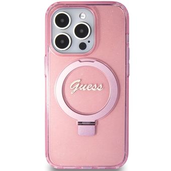 Guess IML Ring Stand Glitter MagSafe Apple iPhone 15 Pro GUHMP15LHRSGSP Pink