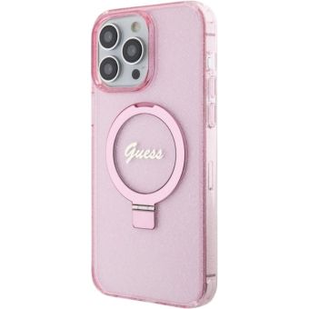 Guess IML Ring Stand Glitter MagSafe Apple iPhone 15 Pro Max GUHMP15XHRSGSP Pink