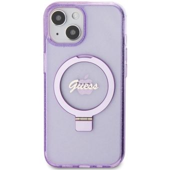 Guess IML Ring Stand Glitter MagSafe Apple iPhone 15 Plus GUHMP15MHRSGSU Purple