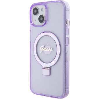 Guess IML Ring Stand Glitter MagSafe Apple iPhone 15 Plus GUHMP15MHRSGSU Purple