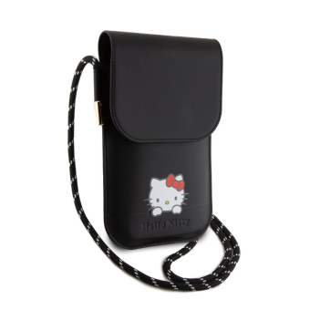 Univerzálne puzdro Hello Kitty na smartfón HKOWBSKCDKK PU Daydreaming Logo Leather Wallet Phone Bag čierne