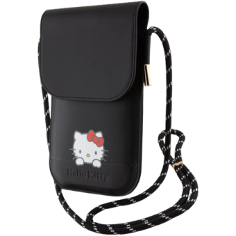 Univerzálne puzdro Hello Kitty na smartfón HKOWBSKCDKK PU Daydreaming Logo Leather Wallet Phone Bag čierne