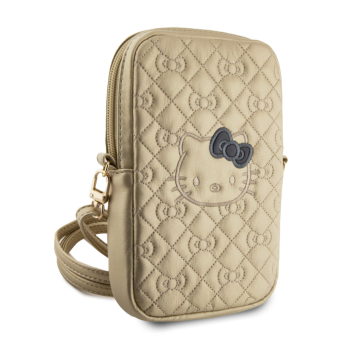 Univerzálne puzdro Hello Kitty na smartfón HKPBPEKHBPD PU Leather Quilted Pattern Kitty Head Logo Phone Bag zlaté