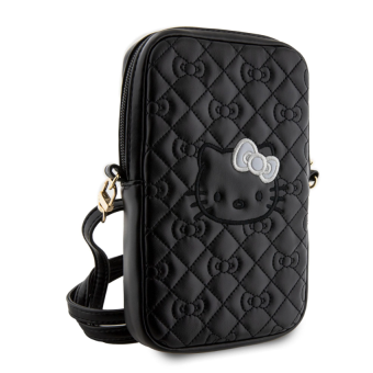 Univerzálne puzdro Hello Kitty na smartfón HKPBPEKHBPK PU Leather Quilted Pattern Kitty Head Logo Phone Bag čierne